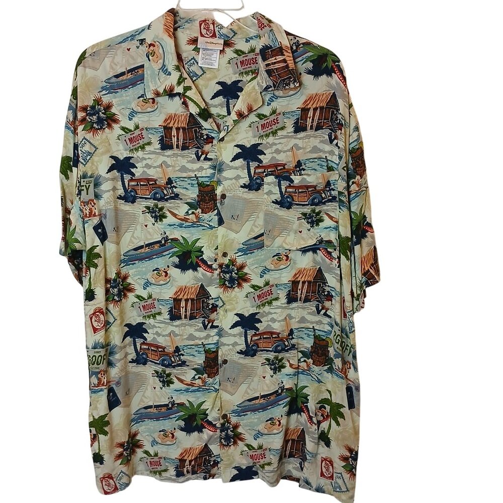 Walt Disney World Hawaiian Shirt Mickey & Friends XL 100% Rayon Camp  VTG #I-10